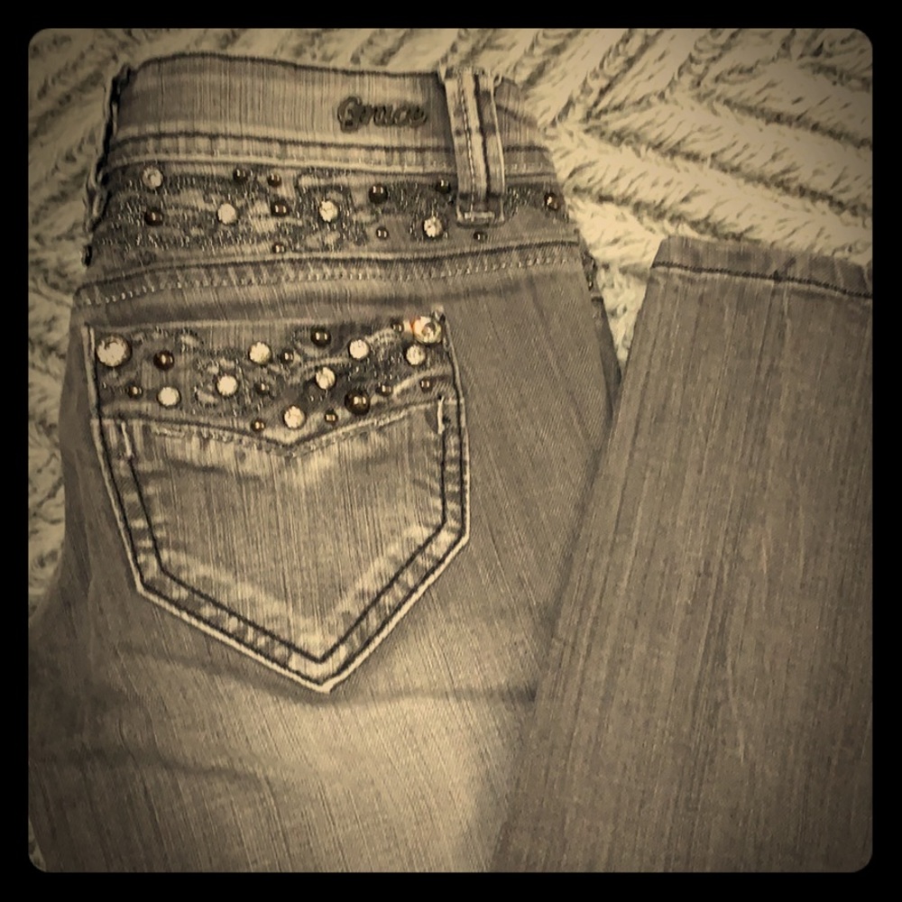 Black/grey rhinestone jeans